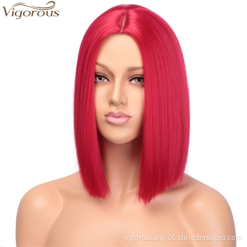 Vigorous Red Bob Wig Synthetic Straight Hair Wig for Women Middle Part Colorful Bob Wigs for Party & Cosplay Use